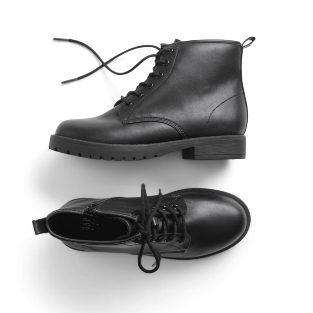 GAP Kids Unisex Black Lace Up Combat Style Boots, Size 11 ~ NWT